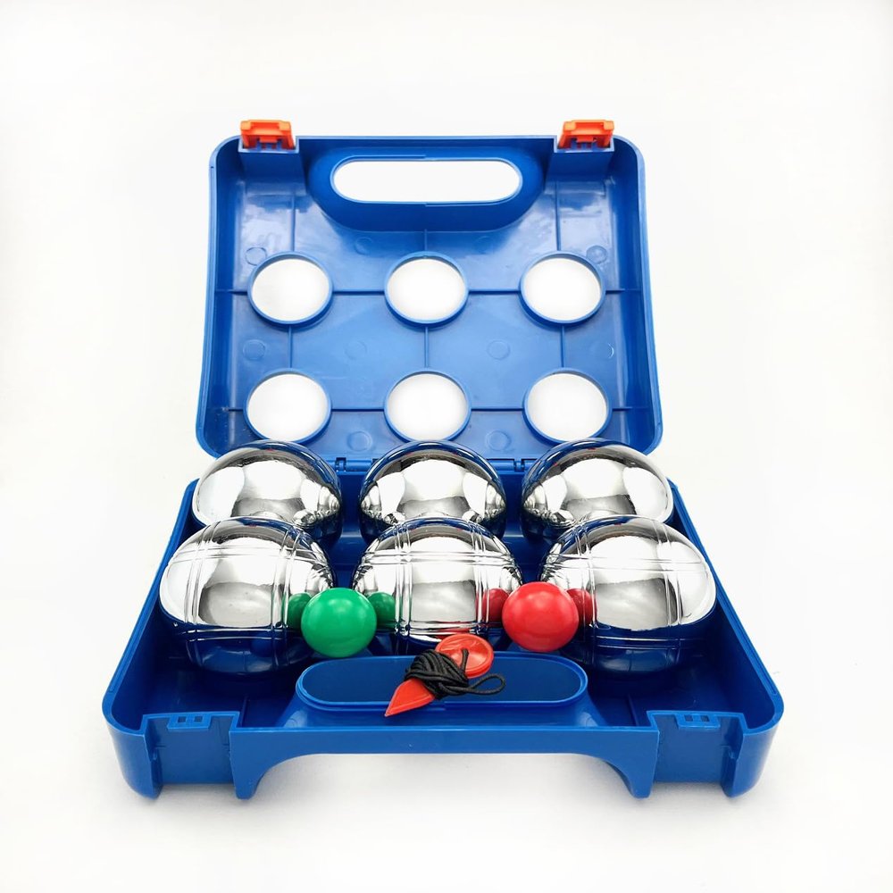 Set of 6 Metal Ptanque Balls in 72 cm/630 g, for Outdoor Play with Convenient Carrying Case!