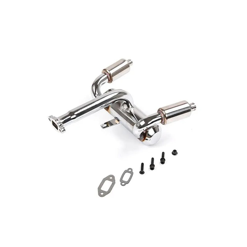 23CC 26CC 29CC 20.5CC 32CC 36CC 45CC High Performance Dual Outlet Tuned Exhaust Pipe for 1/5 for HPI for ROFUN for ROVAN KM for Baja 5B Rc Parts(Silver for 45CC)