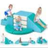 Lischwert Foam Climbing Blocks for Toddlers 1-3, 5pcs Foldable Soft Play Set with Crawling Exploration Toys - Indoor Infant Safe Blocks for Baby Gym & Toddler Playground - Blue view 1