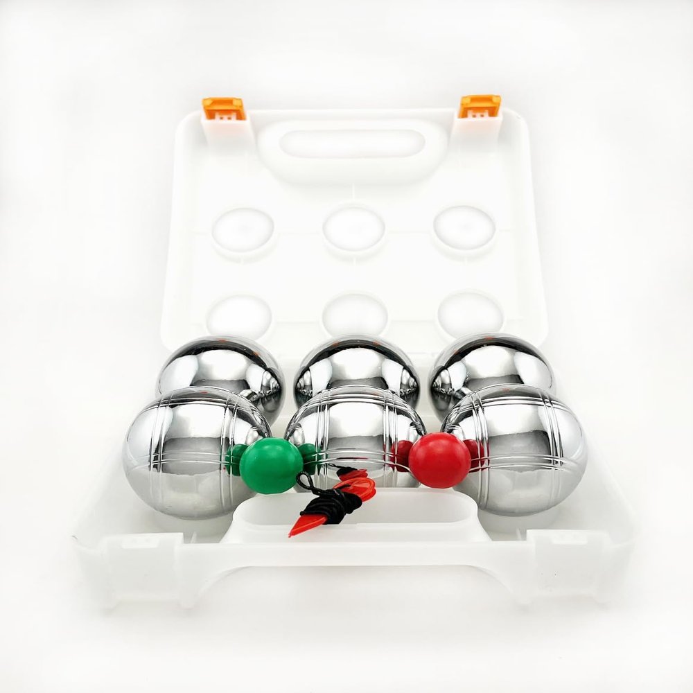Set of 6 Metal Ptanque Balls in 72 cm/630 g, for Outdoor Play with Convenient Carrying Case!