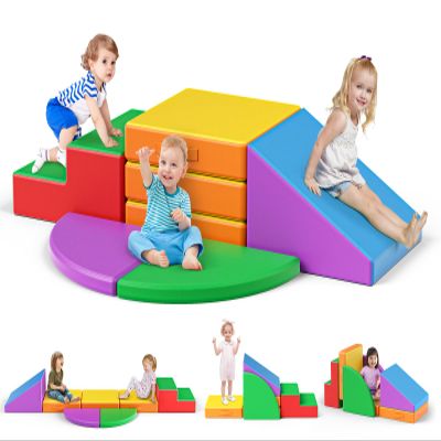 Lischwert Foam Climbing Blocks for Toddlers 1-3, 5pcs Foldable Soft Play Set with Crawling Exploration Toys - Indoor Infant Safe Blocks for Baby Gym & Toddler Playground