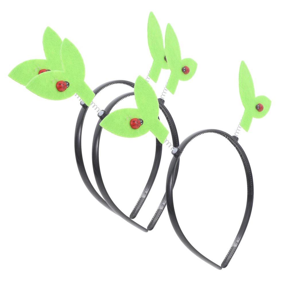 3pcs Ladybug Headband Funny Headbands Grass Headband Birthday Party Headband Plant Headband Bean Sprout Hair Clip Hair Hoop Animal Headband Non-Woven Fabric Green/1060