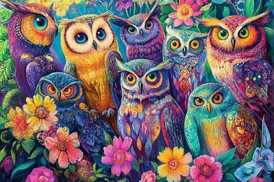 1000 Piece Adult Animal Jigsaw Puzzle, Colorful Owl, Blooming Flowers Landscape Jigsaw Puzzle Gift, Couple Adult Family Jigsaw Puzzle, Suitable for Home Decoration