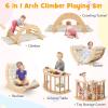 HONEY JOY Wooden Arch Climber with Cushion, Montessori Sensory Table for Kids w/Foldable Storage Bin, Baby Rocker Ladder Play Gym, Toddler Climbing Toys Indoor, Learning Gift for Kids 1-8 (Natural) view 2
