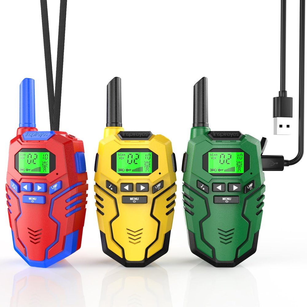 Inspireyes Walkie Talkies Toys for Kids Rechargeable, Long Range 2 Way Radio, Outdoor Camping Games Party Toys for 3 4 5 8-12 Year Old Boys Birthday Xmas Gift for Kids, 3 Pack