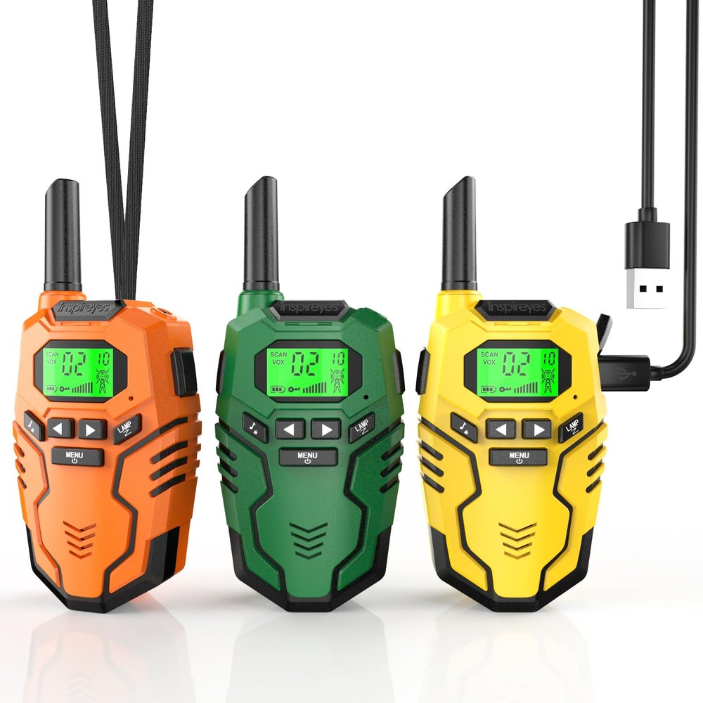 Inspireyes Walkie Talkies Toys for Kids Rechargeable, Long Range 2 Way Radio, Outdoor Camping Games Party Toys for 3 4 5 8-12 Year Old Boys Birthday Xmas Gift for Kids, 3 Pack