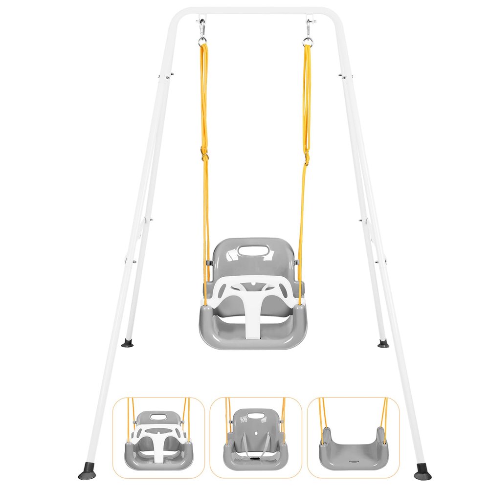3-in-1 Toddler Swing, Foldable Indoor & Outdoor Baby Swing, Multifunctional Swings for Children 6 Months and Older, Easy to Assemble and Store for Backyard Play (White)