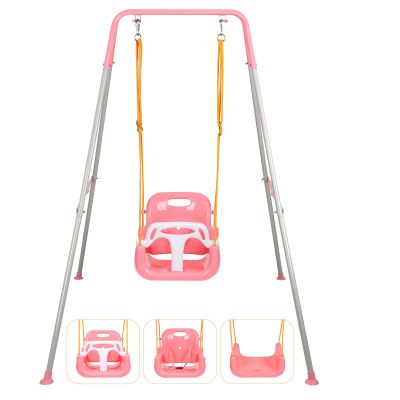 3-in-1 Toddler Swing, Foldable Indoor & Outdoor Baby Swing, Multifunctional Swings for Children 6 Months and Older, Easy to Assemble and Store for Backyard Play (Pink)
