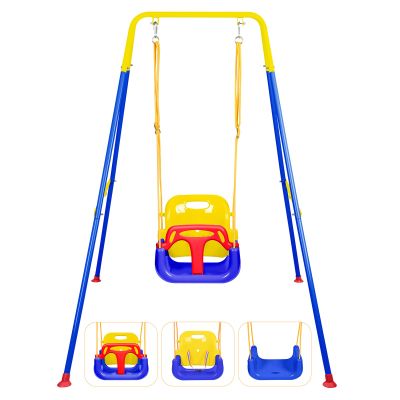 3-in-1 Toddler Swing, Foldable Indoor & Outdoor Baby Swing, Multifunctional Swings for Children 6 Months and Older, Easy to Assemble and Store for Backyard Play (Blue)