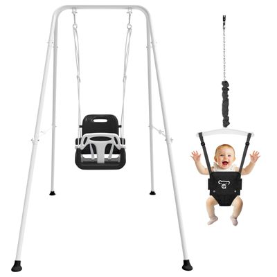 2 in 1 Toddler Swing & Baby Jumper, Foldable Baby Jumper with Soft Cushion, Foldable Indoor & Outdoor Use, Easy to Install & Store Swing Sets for Backyard Play (Black)