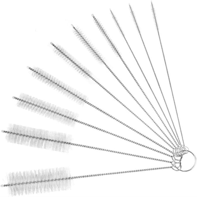 10 Pcs Silver Long Straw Brush, Nylon Pipe Tube Cleaner 8-ihch 10 Different Diameters Set, Long Straw Brush for Sippy Cup, Brush Drinking Straw Cleaning Brush, Brushes, Cleaning Tools
