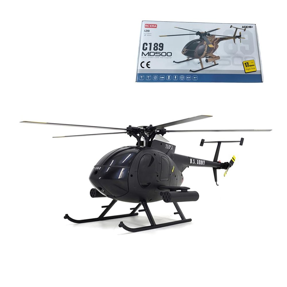 BrickCraftWorks 1/28 MD500 C189 Military Helicopter Model 2.4G 4CH Single-Rotor Helicopter Model with Optical Flow Positioning (RTF Version)