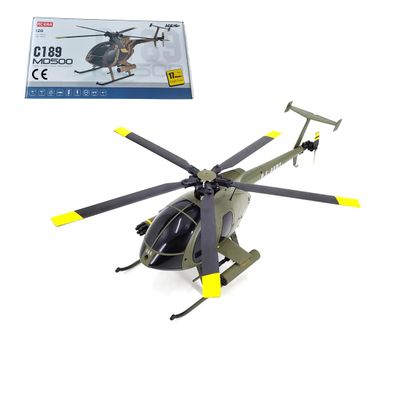 BrickCraftWorks 1/28 MD500 C189 Military Helicopter Model 2.4G 4CH Single-Rotor Helicopter Model with Optical Flow Positioning (RTF Version)