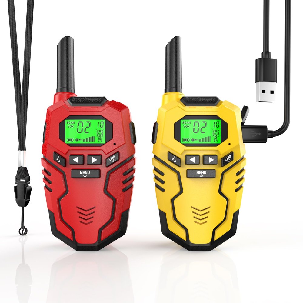 Inspireyes Walkie Talkies for Kids Rechargeable, Long Range 2 Way Radio, Outdoor Beach Camping Road Trip Role Play Toys Birthday Xmas Gift for Boys Age 7-12, 2 Pack