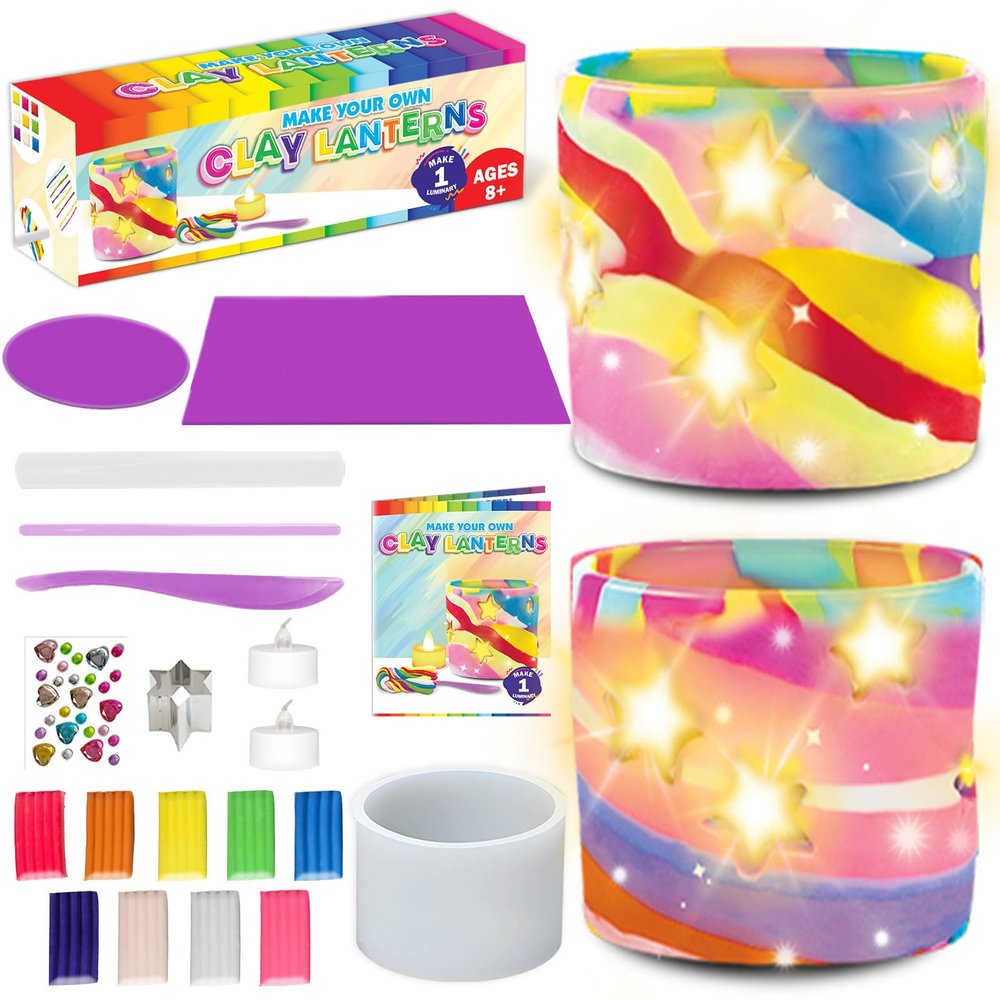 Goody King Make Your Own Clay Luminaries- Arts and Crafts Light-up Kit for Kids and Teens Age 8-12, DIY Clay Lantern Toys Girls Boys Christmas Birthday Gift Ages 8 9 10 11 12+