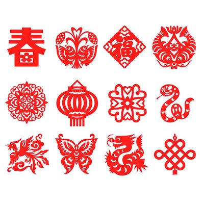 12PCS/30PCS/90PCS Chinese Paper Cutting Kit, Red Fun Paper Art Crafts Kits for Window Decoration Spring Festival Chinese New Year Celebration Activity, Creative Handmade Paper-Cut