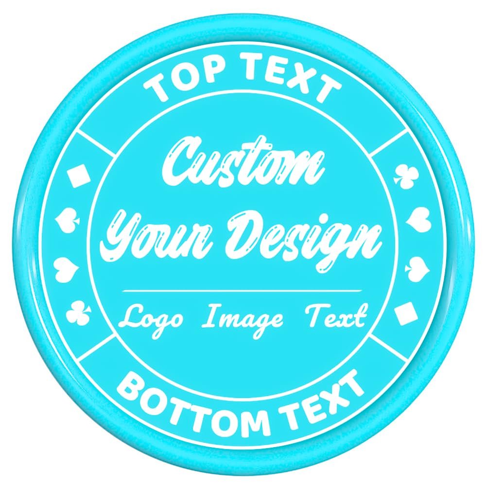 200 Custom Poker Chips, Drink Token Chips Personalized Your Own Logo, Image and Text, Double Sided Full Color Printing Custom Tokens for Bar, Party, Business Cards and Promotions (Light Blue)