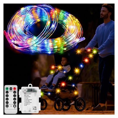 16.4Ft Stroller Lights for Walking at Night - 50 LEDs 8 Modes Outdoor Waterproof Baby Stroller String Lights Dimmable/Timer with Remote for Bike Camping Party Garden Holiday Decoration (Multicolor)