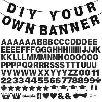 131 PCS Custom Banner Glitter DIY Letter Banners Personalized Banner for Birthday Congratulations Wedding Party Black 5-inch