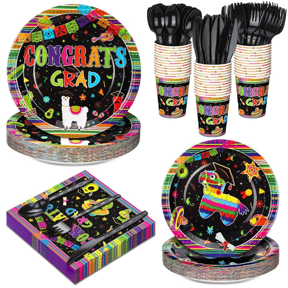 Yungyan 252 Pcs Mexican Graduation Fiesta Party Tableware Set, 36 Guests