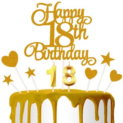 18th Birthday Cake Decoration, 18th Birthday Candle Golden Number Candle Happy Cake Toppers Anniversary Party Celebration Dessert Decoration