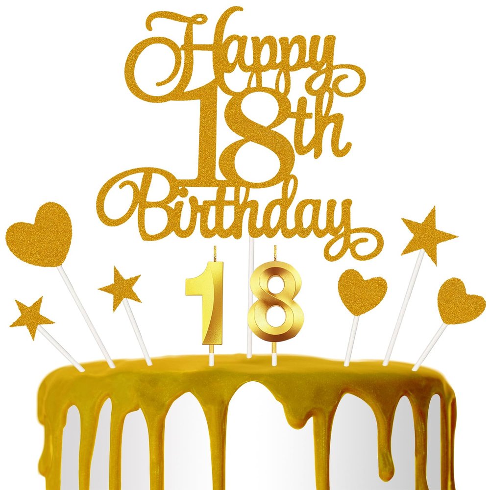 18th Birthday Cake Decoration, 18th Birthday Candle Golden Number Candle Happy Cake Toppers Anniversary Party Celebration Dessert Decoration