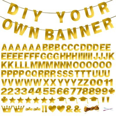 131 PCS Custom Banner DIY Letter Banners Personalized Banner for Birthday Congratulations Wedding Party Banners Golden 5-inch