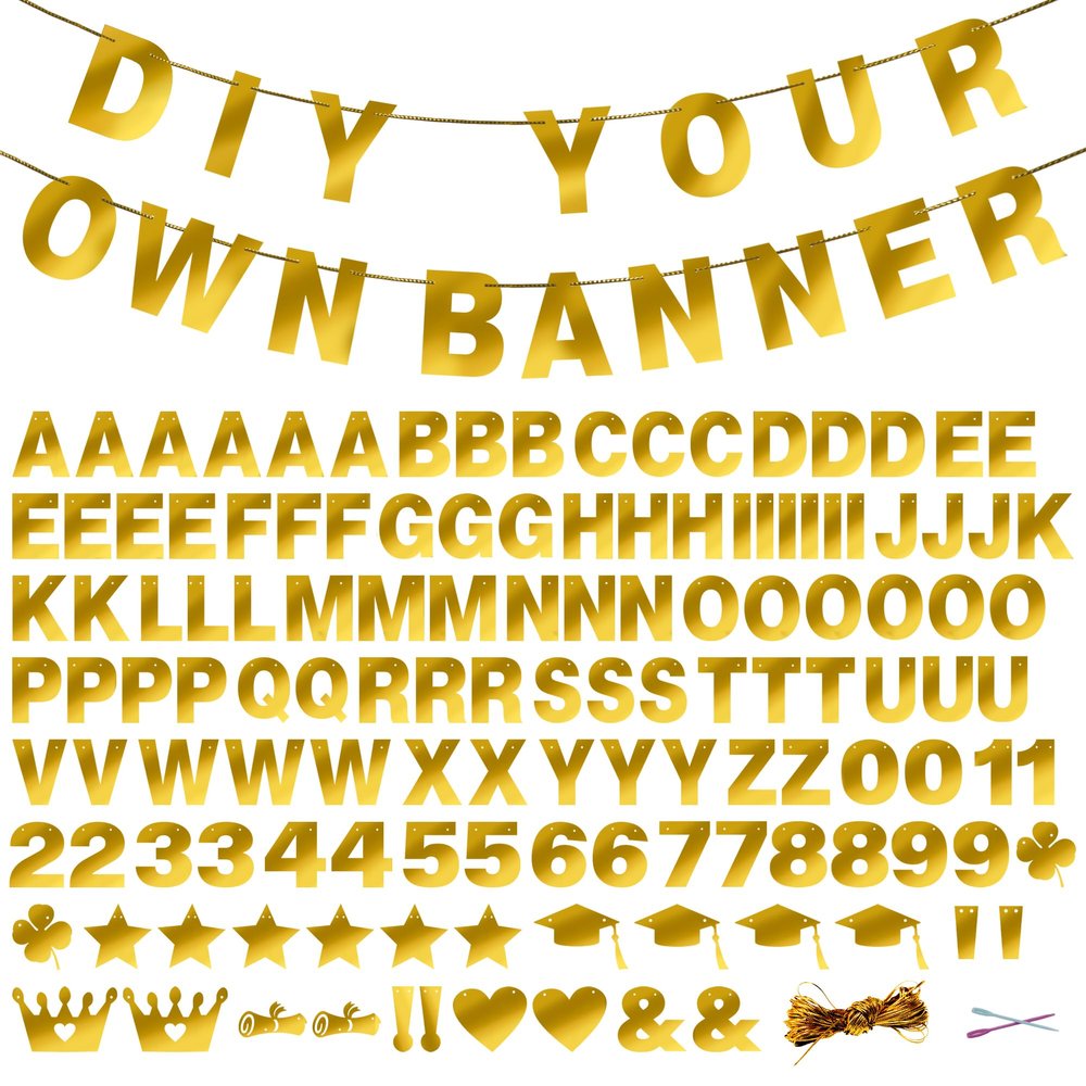 131 PCS Custom Banner DIY Letter Banners Personalized Banner for Birthday Congratulations Wedding Party Banners Golden 5-inch