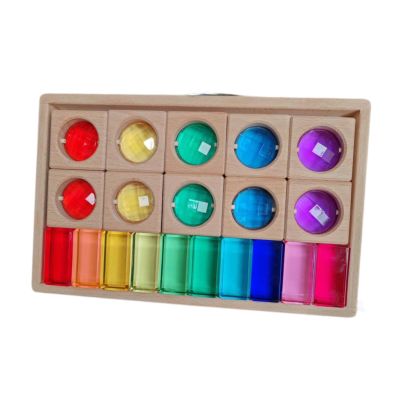 Acrylic Wooden Blocks Set,Rainbow Stacker Educational Toys Building Cubes Stacking Toy for Boys Girls Kids Children Holiday, 2 Kinds Blocks