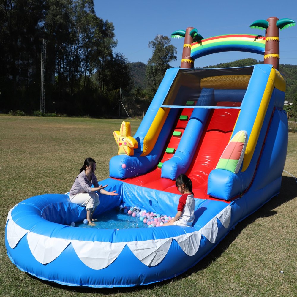 21FT Tropical Inflatable Water Slide for Kids Backyard, 100% PVC Commercial Water Slide with Pool, 980W Blower, Repair Kit 21x9x12ft, Heavy Duty Vinyl, Easy Set Up,Outdoor Birthday Party Wet/Dry