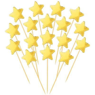 100 Pcs Star Cupcake Toppers, Star Cake Decorations, Gold Star Cake Topper, Cute Star Cupcake Topper Sticks for Birthday Parties Weddings Engagements Wedding Anniversaries,Gold
