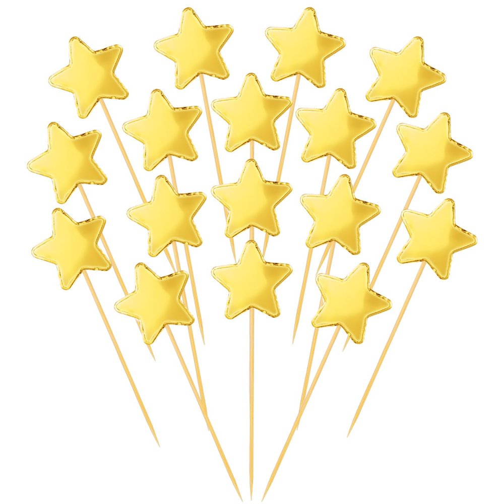 100 Pcs Star Cupcake Toppers, Star Cake Decorations, Gold Star Cake Topper, Cute Star Cupcake Topper Sticks for Birthday Parties Weddings Engagements Wedding Anniversaries,Gold