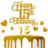 15th Birthday Cake Decoration, 15th Birthday Candle Golden Number Candle Happy Cake Toppers Anniversary Party Celebration Dessert Decoration view 1