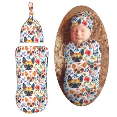 Muishi Chihuahuas Sugar Skulls Newborn Swaddle Blankets Hat Sets Soft Baby Receiving Blanket Swaddle Sack for Baby Shower Infant Boy Girl Gift