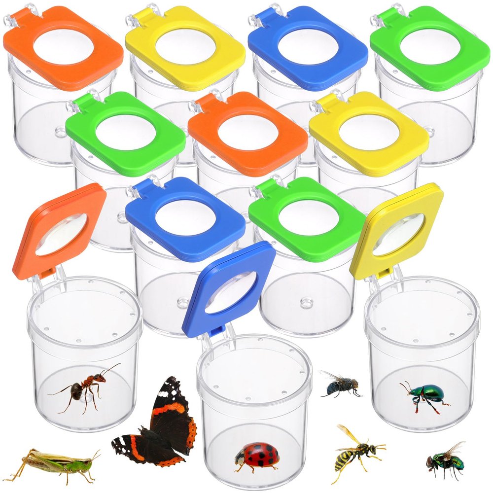 Halloscume 12 Pcs Insect Bug Viewer for Kids Magnifying Insect Box Bug Catcher Magnifier Container Critter Collection Kit Insect Cage Jar for Children Science Nature Exploration Tool
