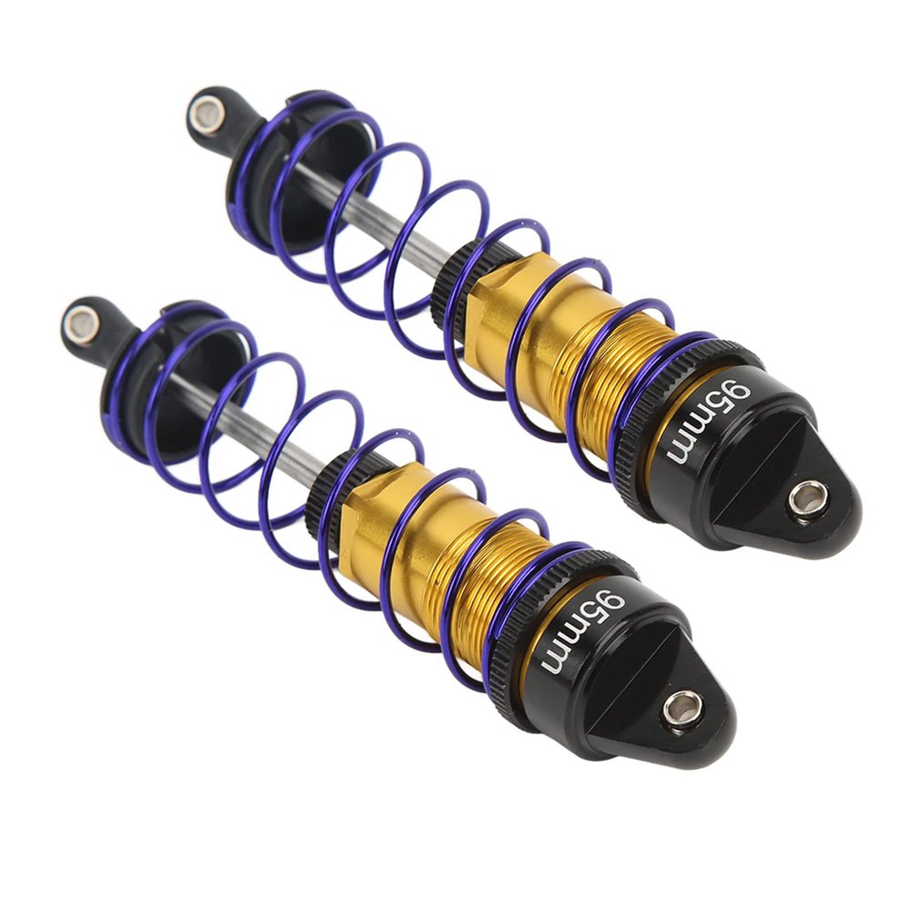 2pcs Aluminum Alloy Adjustable High Strength Oil RC Shock Absorber Damper with Plastic Spring Inside 1/10 RC Car 95mm for HSP HPI Redcat Arrma (Gold)