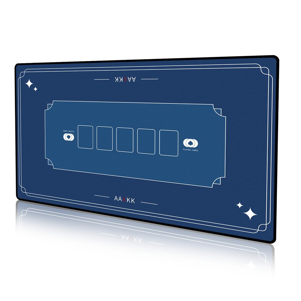 AAXKK 47 x 27 Inch 4-6 Person Small Blue Texas Hold'em Poker Mat Portable Poker Table Tops Cards Game Mat Pad Topper Waterproof, Easily Clean & Glide Over, Anti-Slip, Odorless