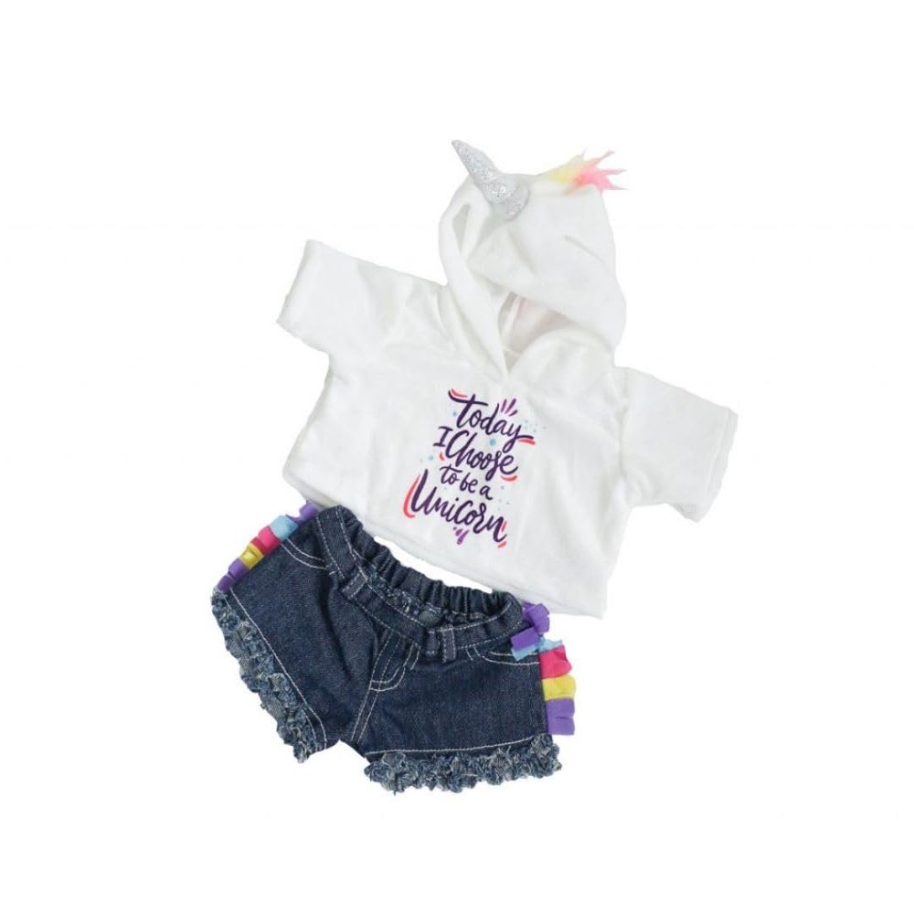 The Bear Factory Unicorn Hoodie & Shorts Outfit Perfect for 16" Stuffed Animals, Adorable Addition to Teddy Bear Clothes & Accessories Collection!
