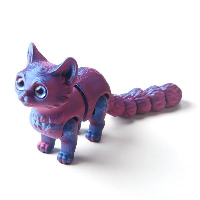 WUALAIER 3D Printed Cat Model, Multi Color Flexible Animals Toy Statue, 3D Printed Cute Pet Toy, Movable Joints, Festival Gifts, Fidget Toys for Executive Home Office Decor (Red-Green-Blue)