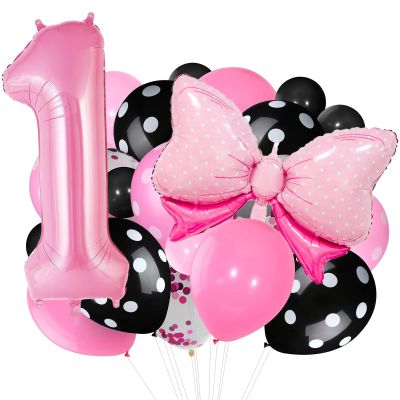 Pink Mouse Balloon, Pink 1 Balloon Number 40 Inch, Bow Balloons for Cartoon Mouse Birthday Decorations, One Balloons for 1st Birthday Decorations Girl