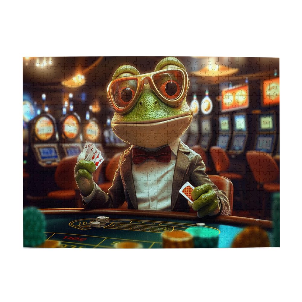 CDSASHCA 500 Pcs Pieces of Vibrant Puzzles,Frogs and Poker,Whimsical Wooden Puzzles,Suitable for Puzzle Lovers to Relax and Display,Decompress Entertainment Games,Enjoy The Fun of Solving Puzzles