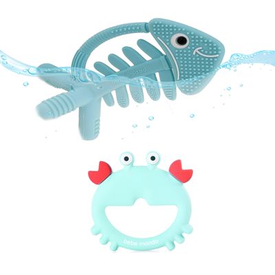 2PCs- Fish 3D Teether & Crab Teething Toys for Newborn Babies Infants 0-3-6-12-18 Month