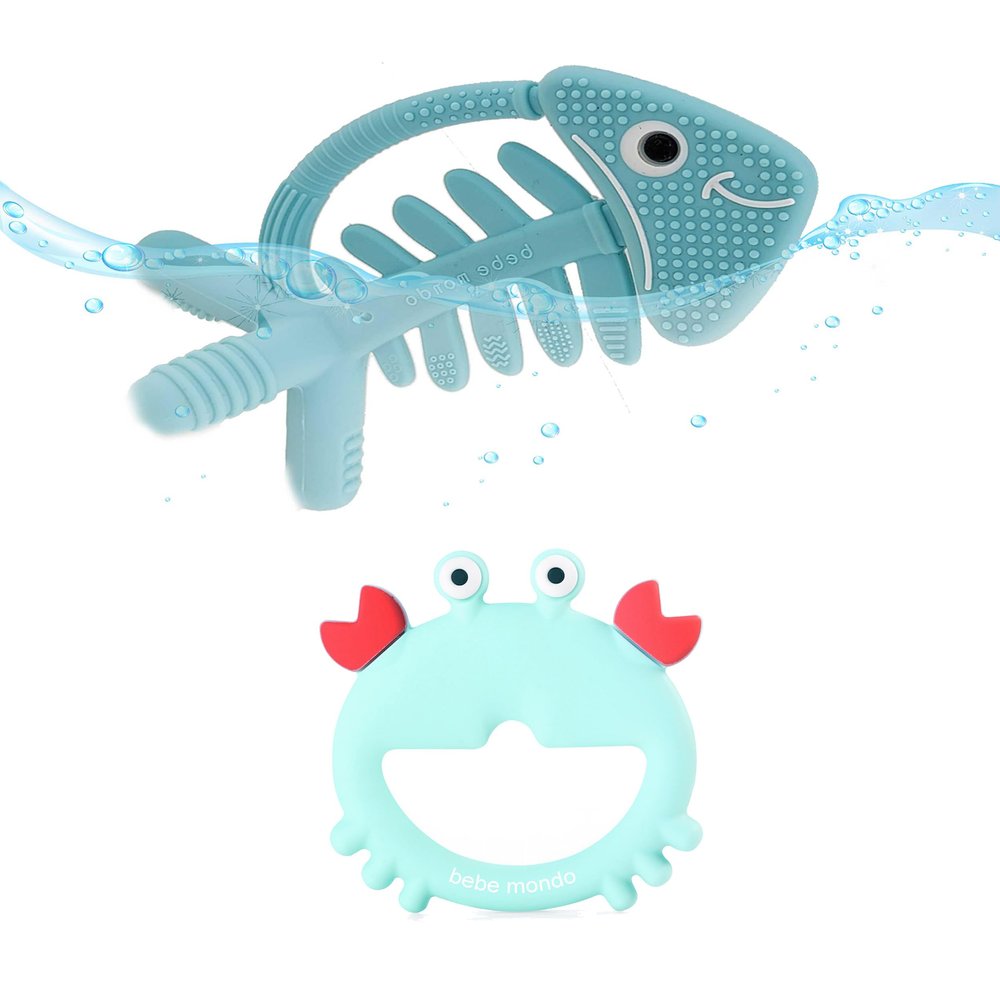 2PCs- Fish 3D Teether & Crab Teething Toys for Newborn Babies Infants 0-3-6-12-18 Month