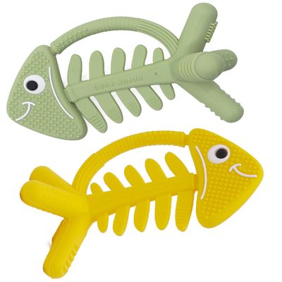 2PCS Baby Teething Toys, Fish Baby Teether Olive & Yellow 0-3-6-12 Months-USA Patent Pending