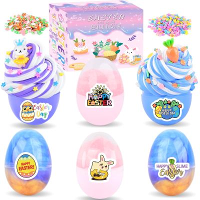 6 Pack Slime Eggs Kit with Stickers and Charms - Easter Basket Stuffers - Soft & Stretchy, Stress Relief Toys, Prefilled Eggs Gifts for Toddlers Teens Girls Boys, Easter Egg Hunts