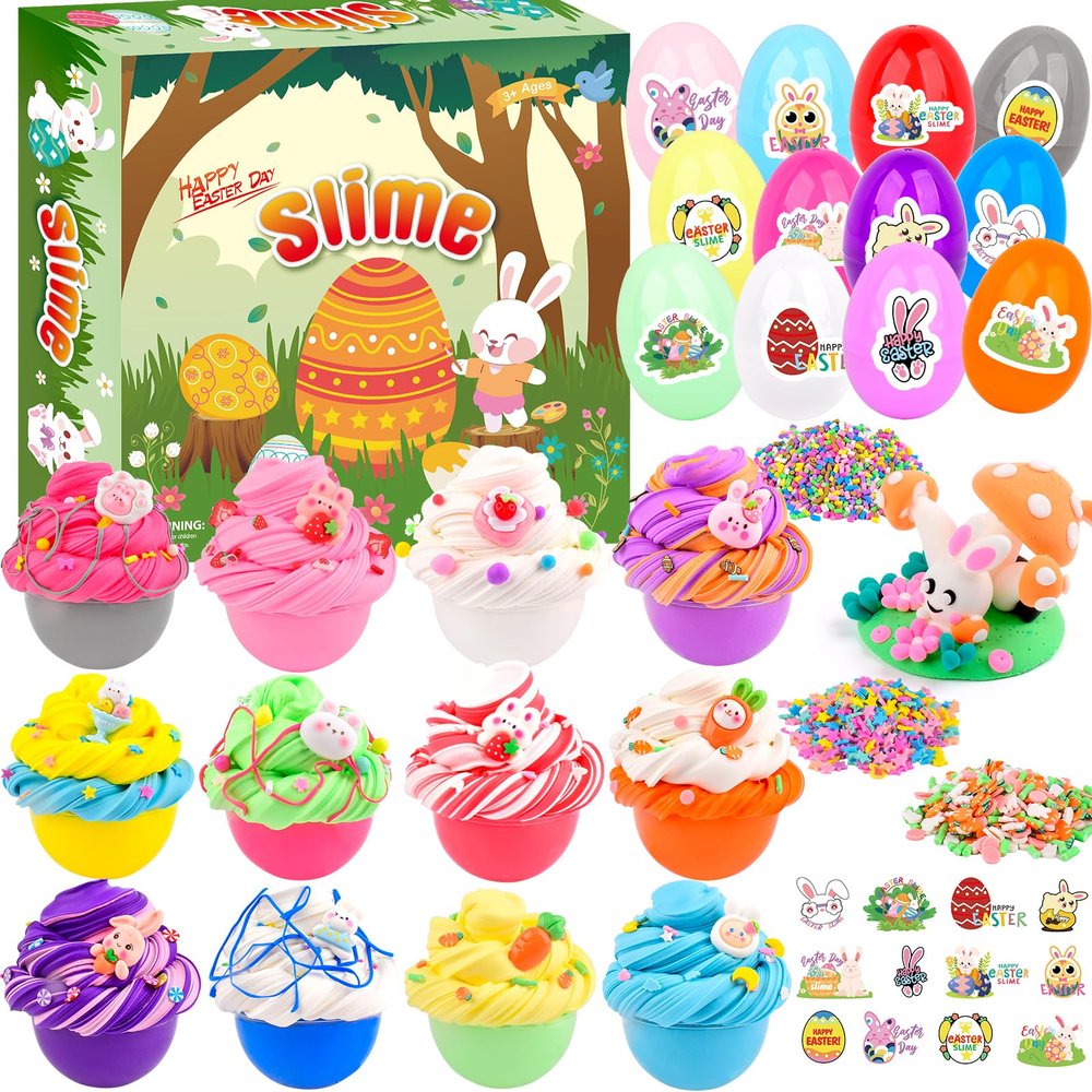 12-Pack Easter Egg Slime Kit  Stretchy, Scented, Colorful Slime for Kids  Perfect Easter Basket Stuffers, Egg Hunt Prizes, Party Favors, and Holiday Activities