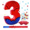 16 Inch Number 3 Spider Web Pinata with 16 Inch Piata Stick Blindfold Confetti for Boy Girl Kids 3rd Birthday Party Decorations (3rd) view 1