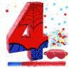 16 Inch Number 4 Spider Web Pinata with 16 Inch Piata Stick Blindfold Confetti for Boy Girl Kids 4th Birthday Party Decorations (4th) view 1