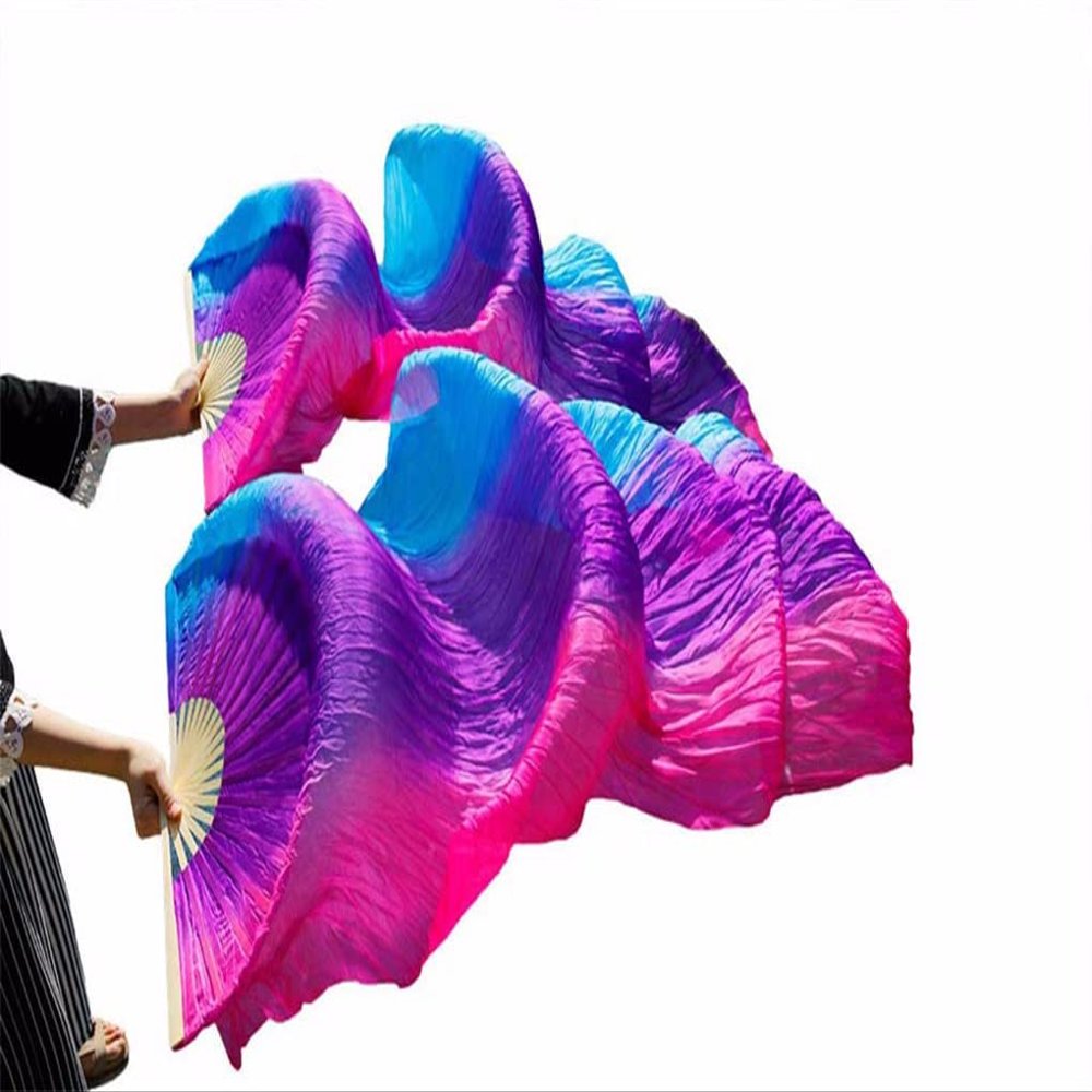 YGYGY Belly Dance Fan,Dance Fan, Dance Fans Rayon Silk Handmade Dyed Belly Dance Fans 1Pair Dance Performance Props(S120x90cm)