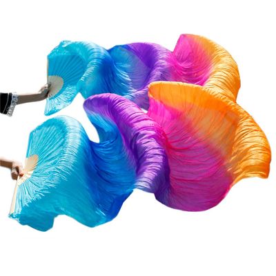 YGYGY Belly Dance Fan,Dance Fan, Natural Silk Belly Dance Fans 1 Pair Left+Right Hand Belly Dance Long Fans(M150x90cm)